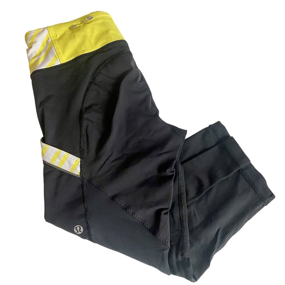 Lululemon Leggings Women's 6 Black‎ Yellow Athletic Workout Yoga Running Pants